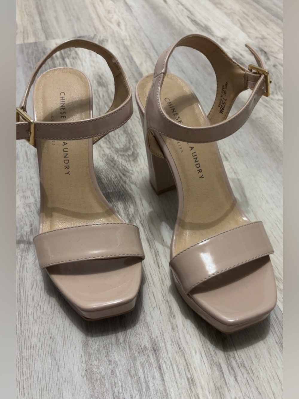 Chinese Laundry Nude Patent Block Heel Sandals
